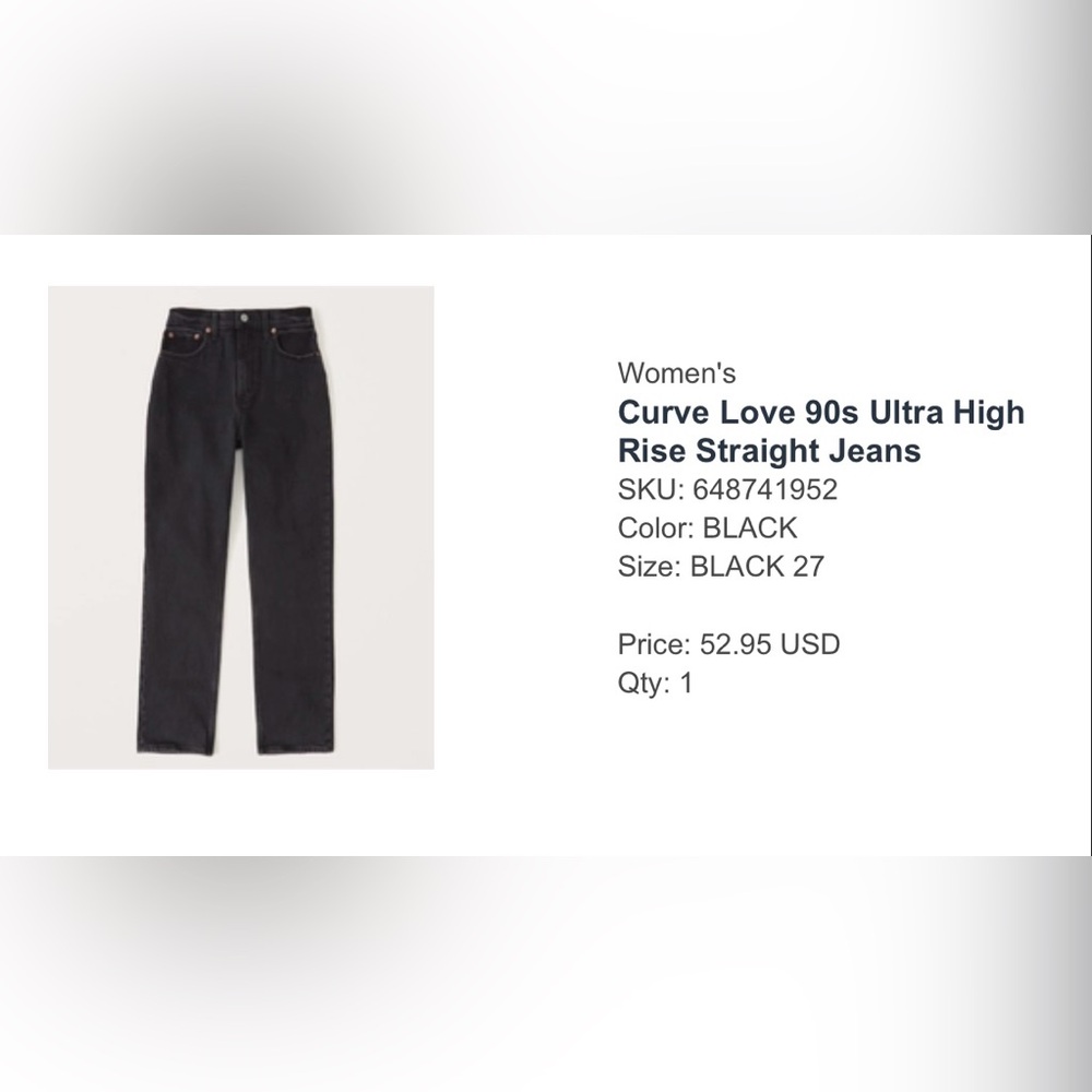 Abercrombie Curve Love 90s Ultra High Rise Straight Jeans, Black, Size 27